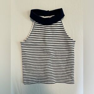 Janie & Jack - Navy & white STRIPED PONTE TOP w/ gold buttons - 4T